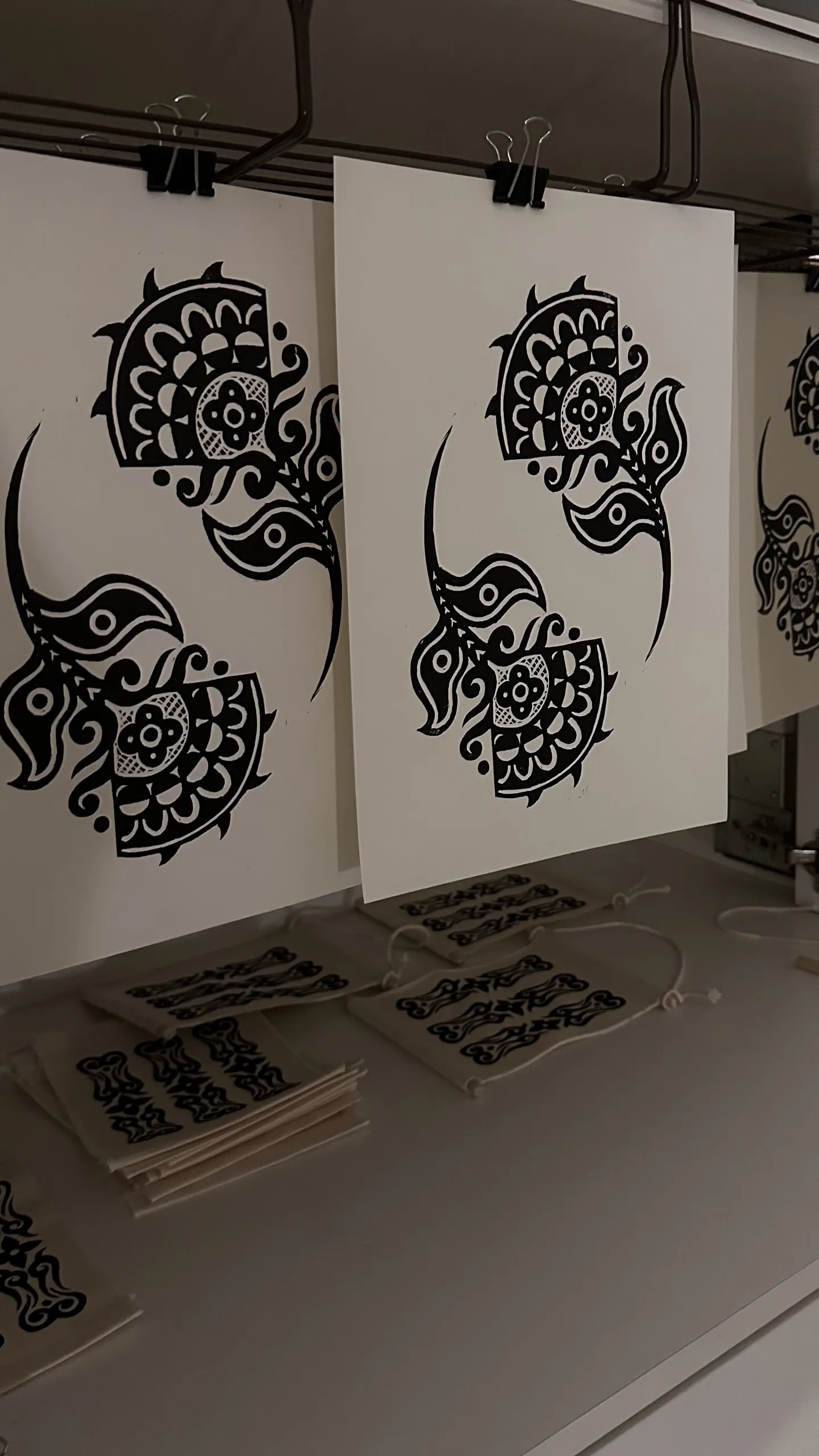 Tribal flower prints hanging to dry