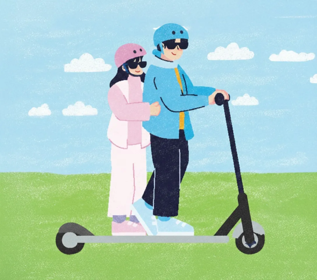 Illustration: duas pessoas patinete