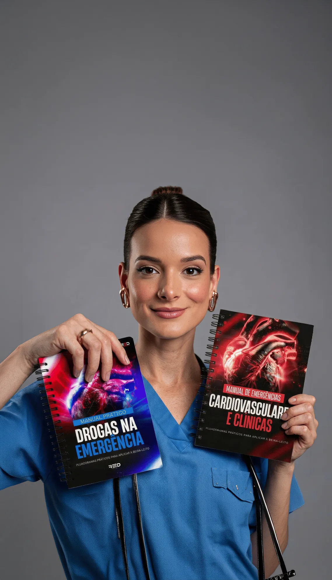 A doctor holding the two printed manuals, generated with AI