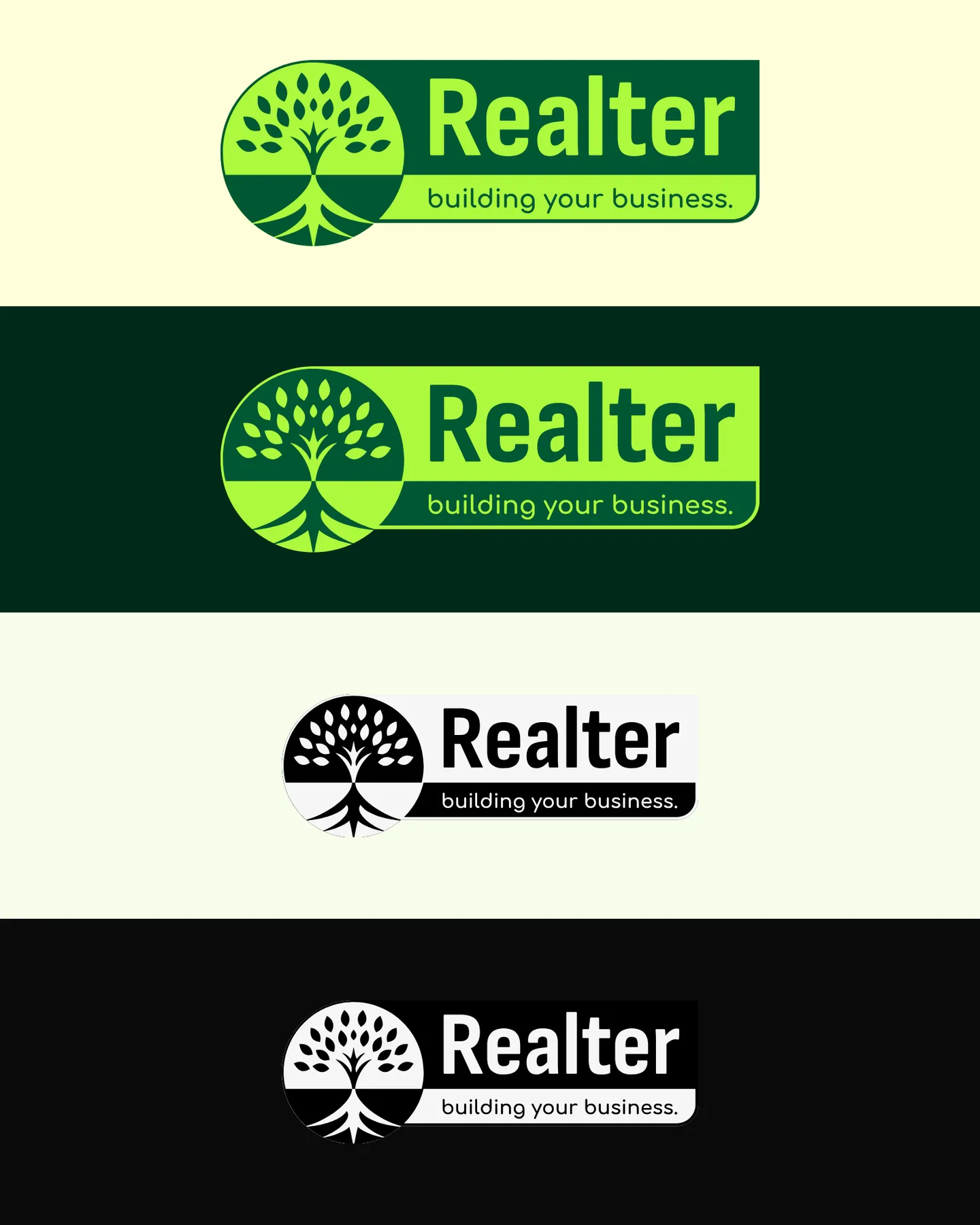 Realter logo on light and dark backgrounds
