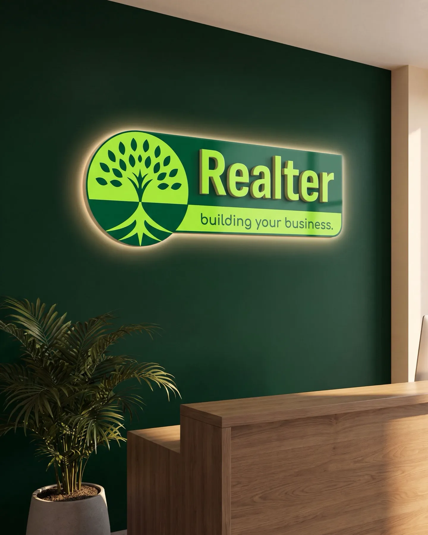 Realter sign at a reception desk, generated with AI